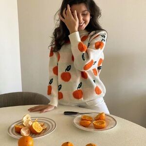 Cider Orange Pattern Soft Cream Sweater In Size Medium
